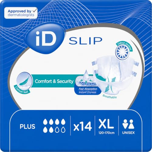iD Expert Slip Plus - XL - 14 all-in-one briefs | Incontinence Briefs, All-in-One Incontinence Briefs, Moderate to Heavy Incontinence, Adult Diapers, Incontinence Protection