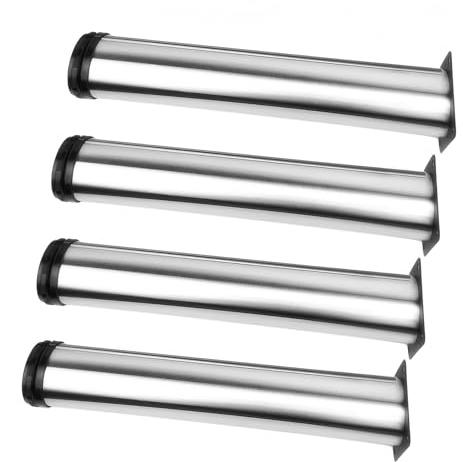 Qrity 4 Stück Verstellbare Möbelfüße, Tischbeine Rund Edelstahl 400mm, Tischbeine Möbelfuß für Tabellen, Schreibtische, DIY Möbel, Sofa