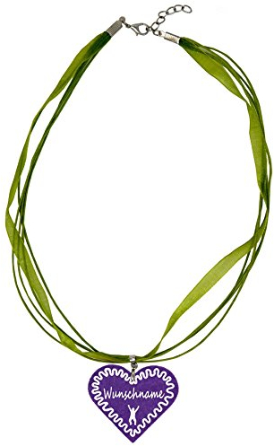 benobler Trachtenschmuck Trachtenkette Organzaband grün mit Filz Herz Damen Dirndlkette Organzakette Oktoberfest Wunschaufdruck (Herz - lila)