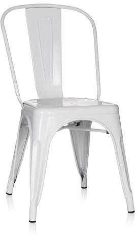 hjh OFFICE Bistrostuhl aus Metall, stapelbarer Küchenstuhl, Industriedesign | Esszimmerstuhl mit Rückenlehne, Belastbar bis 150 kg, Weiß