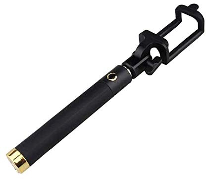Shot Case - Perche Selfie Metal pour IPHONE SE Smartphone avec Cable Jack Selfie Stick Android iOS Reglable Bouton Photo (Couleur Or)
