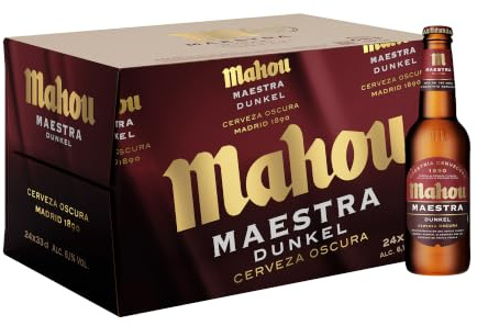 Mahou Maestra Dunkel, Cerveza Lager Oscura, Pack 24 Botellines x 33cl