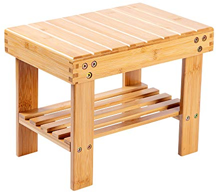 VaeFae Sitzhocker aus Bambus, Fußablage, Rasierhocker, Aufbewahrungsregal, langlebig, leicht und rutschfest, für Zuhause, Badezimmer, Nachttisch