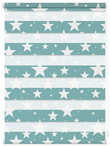 Lichtblick Doppelrollo Klemmfix ohne Bohren mit Motiv, Sterne, Blickdicht, Made in Germany, Klemmträger Petrol, 80 cm x 150 cm (B x L)
