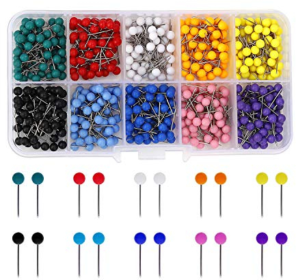 Reißzweckenkarte und Reißnägel, runder Kopf aus Kunststoff und Nadelspitzen aus Stahl, zum Markieren von Sehenswürdigkeiten, Routen und Adressen, 600 Stück, 1/8 Zoll, 10 Farben