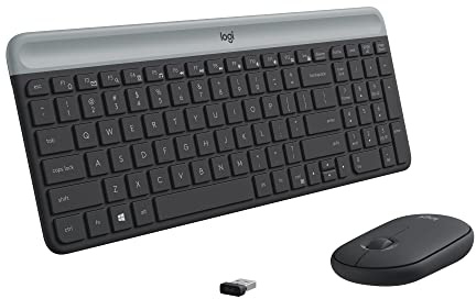 Logitech MK470 Combo tastiera e mouse wireless sottile - Layout compatto discreto, funzionamento ultra silenzioso, ricevitore USB 2,4 GHz con connettività Plug and Play, lunga durata