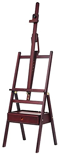 MEEDEN Studio Wooden Easel for Painting, Forward Tilt Beechwood Easel, Adjustable H-Frame Floor Easel Stand with Large Storage Drawer, Professional Art Easel for Artists & Beginners, Max Canvas to 37