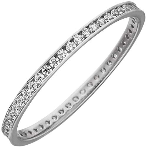 Jobo Damen-Ring schmal aus 8 Karat 333 Weißgold mit Zirkonia Rundum