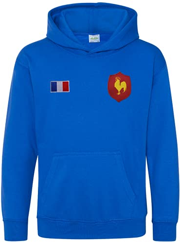Super Lemon France Rugby Hoodie – Design rétro vintage exclusif pour enfants, sweat-shirt unisexe bleu pour garçons et filles, parfait pour les jeunes fans de rugby du tournoi des 6 nations et de la