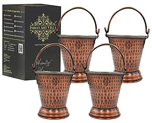 Indian Art Villa Cubos de acero con diseño martillado de cobre antiguo, utensilios de cocina y vajilla para el hogar, hotel y restaurantes, volumen de 18 onzas, juego de 4