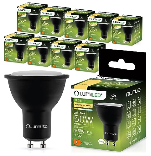 Lumiled LED GU10 Lampe 6W 580lm Warmweiß 3000K Reflektor Spot Schwarz 120° Abstrahlwinkel Nicht dimmbar 10er Pack Leuchtmittel für Wohnzimmer Küche Flur Hotel Büro
