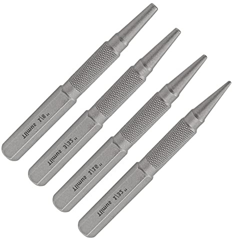 Suiwotin 4pcs Nail Setter Punch, 1/32 1/16 3/32 1/8 Inch Center Punch Set, Nail Punch Kit Nail Driver Tool