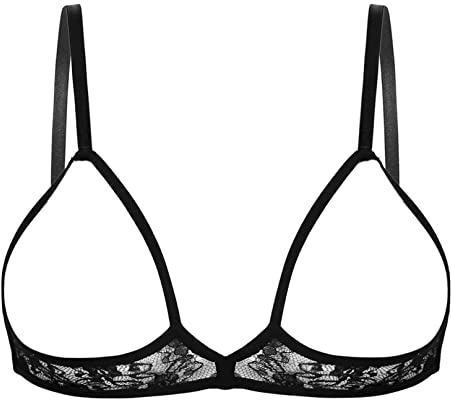 MSemis Brassière in Pizzo Donna Reggiseno Aperto Spalline Regolabili Underwear Push Up Bra Bralette a Triangolo Hot per Sesso Camisole Erotico Babydoll Latex Lingerie Nero L
