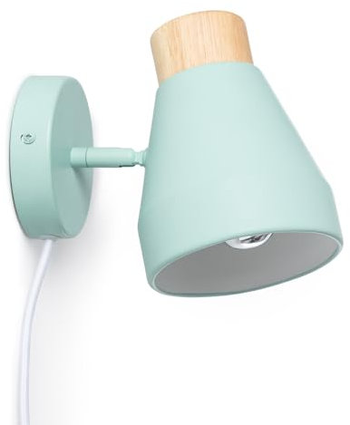 LEDKIA LIGHTING - Lámpara de Pared Lypo | Diseño Moderno y Retro | Compatible con Bombillas E27 | Madera y Metal Resistente | Uso en Hogar y Locales, Verde Celadón, Madera