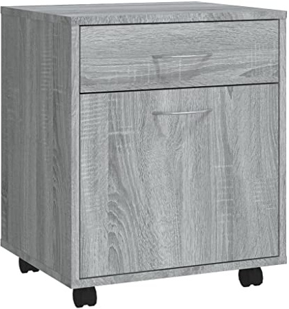 Rollcontainer mit 1 Fach und 1 Schublade, Aktenschrank, mobiler Büroschrank für Büro, Schlafzimmer, Wohnzimmer, Grau Sonoma 45x38x54 cm Holzwerkstoff