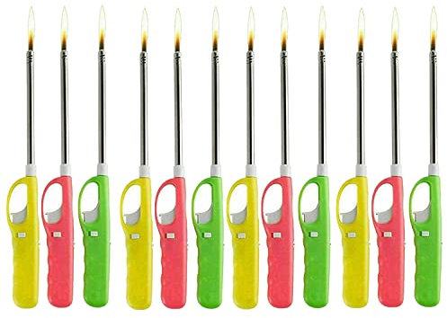 MAECENA 12pcs Refillable Flexible Neck BBQ Lighter Windproof Butane Gas Lighter for Kitchen, BBQ, Candles, Camping & Fireworks Adjustable Flame & Safety Lock Multipurpose