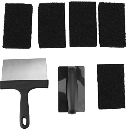 TITA-DONG Grill-Reinigungsset für Grillplatten, Grillspatel-Set, Reinigungsset Inklusive Edelstahlschaber, Bürste, Schwammblöcke, Grillplatten-Reinigungsset für Teppanyaki-Grills Im Freien
