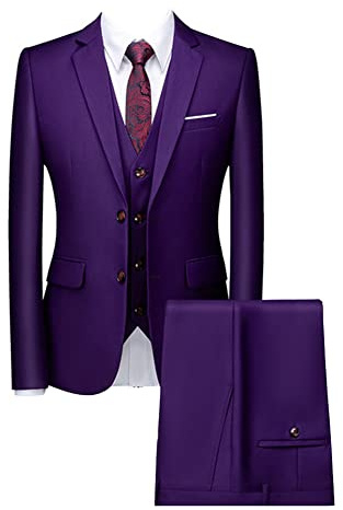 DAIHAN Herren Dreiteiliger Hochzeitsanzug für Zeremonien Elegantes Formales 3-teiliger Herren Anzüge Smoking-Anzug Sakko Jacke & Weste & Hose für Business-Dinner-Party Lila 4XL