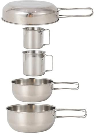 Batterie de Cuisine de Camping Ustensiles Bol en Acier Inoxydable avec poignée Pliable Randonnée en Plein air Pique-Nique Marmite Tasse Vaisselle (D 5Pcs)