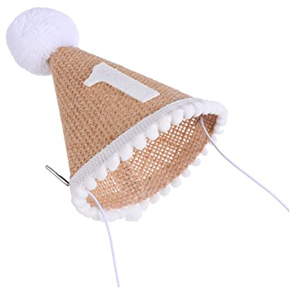 Gogogmee 1Stück Leinen Geburtstags für Geburtstag Kopfbedeckung mit Pompon Foto Requisite für Jungen und Mädchen Birthday Hat Headdress