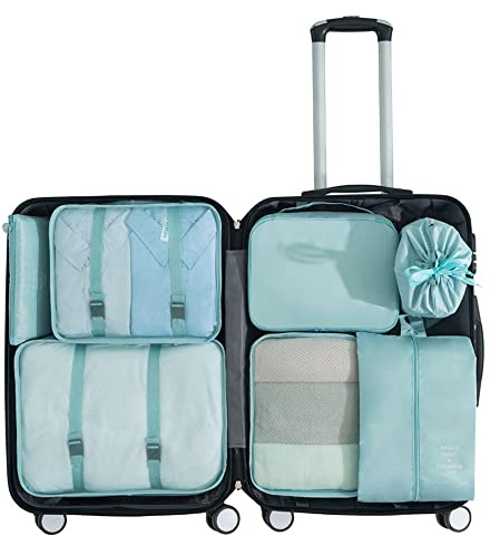 7 Set Packing Cubes for Suitcases, Expandable Luggage Packing Organizers for Travel Accessories, Durable and Lightweight Travel Essential Storage Bags for Woman & Man (Blue)