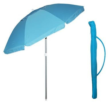 VIRSUS Ombrellone da Spiaggia con Cupola Antivento 985, Diametro 200 cm, 8 Stecche in Fibra Vetro, Tessuto Poliestere 440gr, Asta da 32 mm e Snodo, Ombrello Mare con Sacca Tracolla (Celeste)