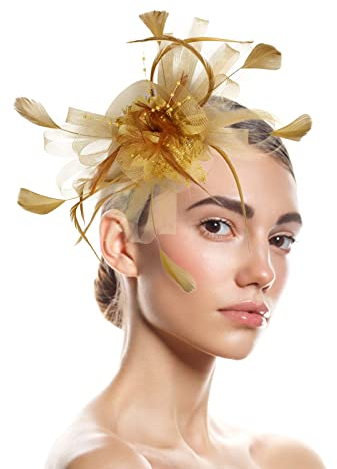 Fascinator Damen, Fascinator Damen Hut Blume Mesh Federn Clip Kopfbedeckung für Tea Party Damen Fascinator Hair Clip Stirnband Feder Flower Braut Kopfschmuck Cocktail Hochzeit Haarschmuck