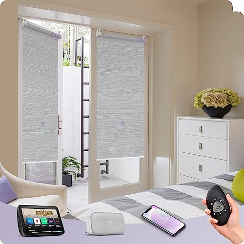 Graywind Klemmfix Elektrische Rollos Innen ohne Bohren, Elegante Textur-Stoff Verdunklungsrollo für Fenster Tür, Kompatibel Alexa Google, nach Maß Motorisierte Rollo mit Fernbedienung, Jacquard Grau