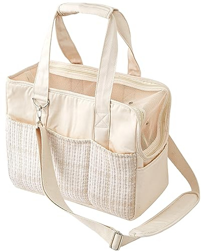 Hundetragetasche, faltbar, Baumwolltuch, Hundetragetasche, Haustier-Reisetasche mit Taschen für Katzen und kleine Hunde (Beige)