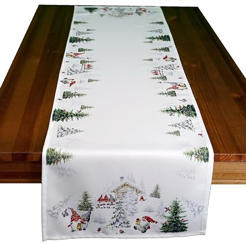 Raebel Tischwäsche Serie WICHTEL IM Schnee, Mehrfarbig, Größe:Tischläufer 40 x 90 cm