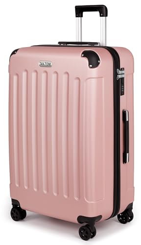 TAN.TOMI Hartschalenkoffer Groß, Reisekoffer mit Rollen, Zahlenschloss, Teleskopgriff, Suitcase für Reisen, Geschäft, Dunkelgrau, Kratzfest, Leicht, 4.1 kg, 76 x 49 x 30 cm