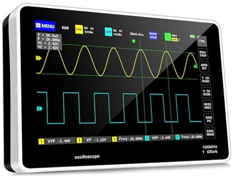 Digital Oscilloscope 2 Channels 1GS/s Storage Oscilloscope, 100MHZ Bandwidth Handheld 7 TFT Touchscreen Portable Professional Oscilloscope with USB Type-C