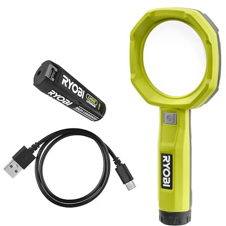 RYOBI 4 V USB-LITHIUM Akku-Lupenleuchte RML4-120G, 240 Lumen, inkl. 1 x 4 V 2,0 Ah Lithium Akku und Ladegerät