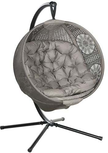 Outsunny Hängesessel, Hängeschaukel, Hängestuhl mit Sitzkissen, Klappbarem Sitzkorb, für Indoor, Outdoor, bis 120 kg Belastbar, Polyester, Sand