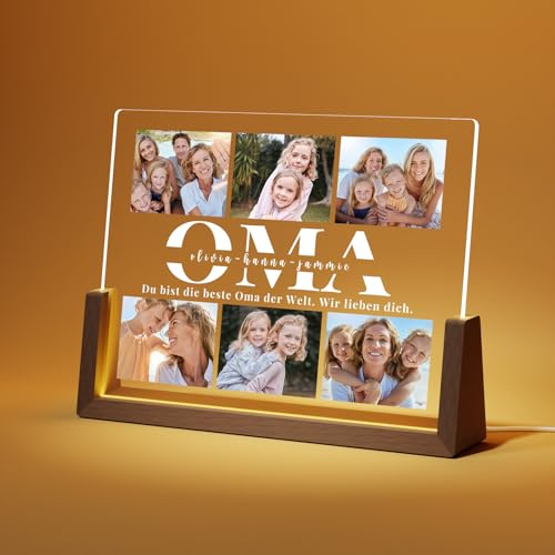 Giftove Personalisierte Bilderrahmen - Geschenke für Oma mit Foto & Texte | Beste Oma Weihnachtsgeschenke - Sinnvolle Oma Geschenke zum Geburtstag, Muttertag von Enkelin Enkeln - Fotolampe - LED Bild