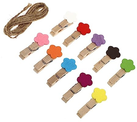 GOOHOCHY 10 Pezzi Clip Legno Fiore Forma Corda Portafoto Foto Immagini Cartoni Decorazioni Artigianato