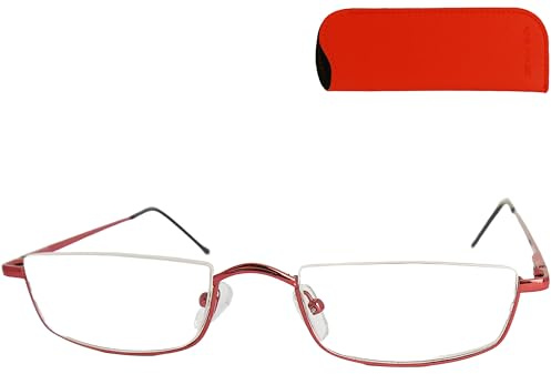 Lesebrille Halbrand oben aus Metall – leicht mit Federscharnier und Etui | Nur ca. 17 g: schmale Lesehilfe für Damen und Herren, in vier Farben und +1,0 bis +2,5 erhältlich