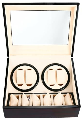 awolsrgiop Automatische Uhrenbeweger Box, 4+6 Uhren Watch Winder Box Uhrendreher Automatikuhren Watch Winder Box Automatisch Uhrendreher & Kissen für Automatikuhren Uhrendreher, Sandelholz Lackiert