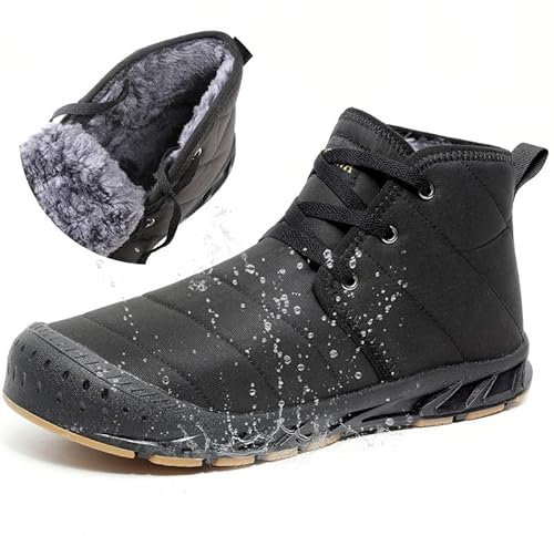 MIFAWA Winterschuhe Herren Schneestiefel Winterstiefel Warm Gefüttert Kurzschaft Stiefel Wasserdicht Leicht Winter Outdoor Barfußschuhe Bequem Rutschfeste Schnürsenkel Schneeschuhe (Schwarz 43EU)