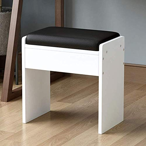 Fußhocker, gepolsterte Schminkbank mit Holzbeinen, osmanischer Fußhocker, Schminkhocker, Leder-Ottomane mit Stauraum/Schwarz/13 * 9 * 17 Zoll