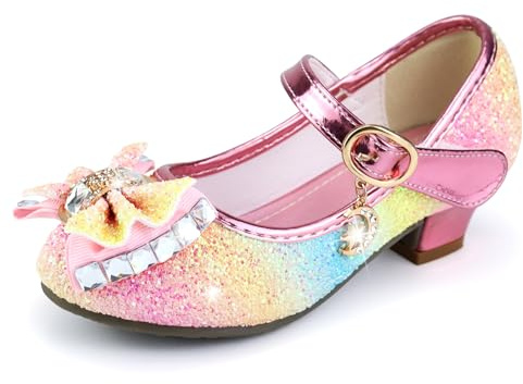 mama stadt Scarpette di Cristallo Bambina, Scarpe con Tacco Ragazza Scarpe Cerimonia Festa Ustrino Nozze Scarpe da Principessa Eleganti Bimba Cristallo Bling Scarpe col Tacco per Bambine e Ragazze 30
