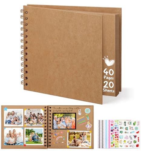 DazSpirit Fotoalbum zum Selbstgestalten, 6-inch Fotobuch zum Einkleben, Quadratisches Hardcover-Scrapbook und Gästebuch Geburtstag für Abschluss, Hochzeit, Babys, mit 5 Aufkleber, 40 Seiten, Braun