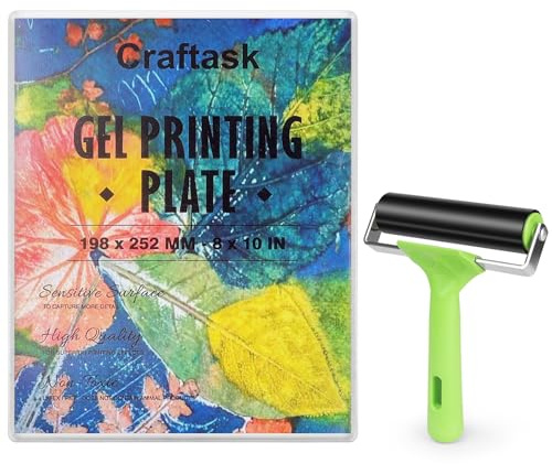 Piastra riutilizzabile per stampa in gel, 20,3 x 25,4 cm, piastra in gel con rullo in gomma a pressione, forniture per la creazione di biglietti, arti e mestieri, scrapbooking e diari