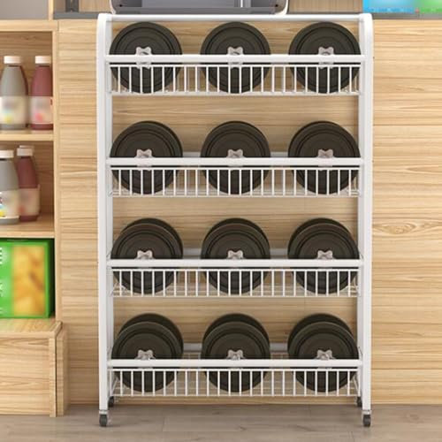 GXXINGIN YS Küchenwagen mit 4 Ebenen, multifunktionales Lagerregal mit Griff und Rädern für Snacks, Obst, Gemüse und Getränke, rollender Vorratsschrank-Mehrzweckständer (Farbe: Weiß, Größe: L60 cm (2