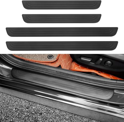 4 Pcs Car Door Sill Scuff Plate Cover,Universal Car Door Threshold Protection,PVC Soft Rubber Front/Rear Door Sill Scuff Plate Guard,Welcome Pedal Protector Cover (Black)
