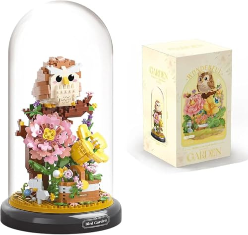 Eule Blumenstrauß Bausteine Bausatz, kreativer DIY Tiere Blumen Bauset Blumen Pflanzen Blumenstrauß mit Staubschutzhülle, Tiere Blume strauß Bauspielzeugsets Geschenke für Erwachsene Jugendliche