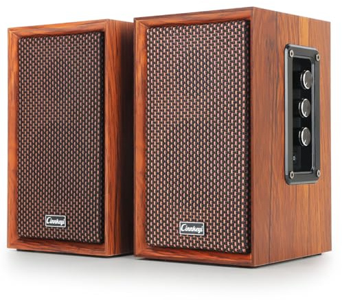 【2026 Upgraded】 Passive Bookshelf Speakers – 40W Hi-Fi Computer Speakers with Powerful Bass, Bluetooth/USB/RCA/AUX Inputs – 2.0 Wooden PC/TV Speakers for Laptop, Turntable