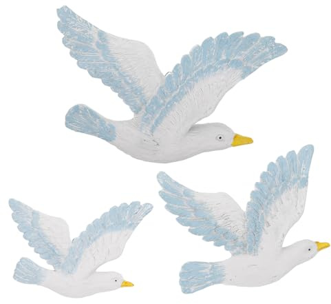 Ciieeo Mediterrane Möwen Wandbehang Dekoration 3Er Set Resin Seemöwen Wanddeko Für Wohnzimmer Bar Und Party Kreative Nautische Skulpturen