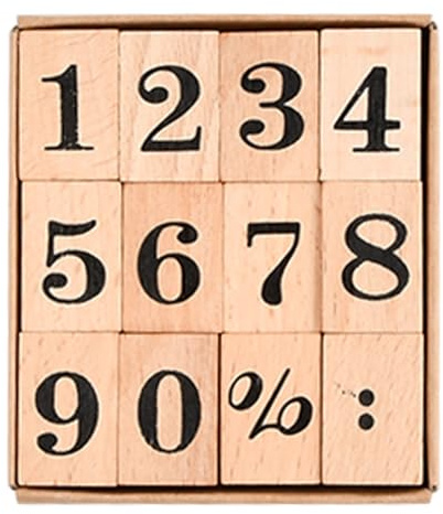 12 Piezas Sellos de Goma de Madera, Sellos de Caucho de Madera de Números del 0 al 9, Estampilla Números y Símbolos para Manualidades, Álbumes de Recortes, Cuadernos de Bricolaje