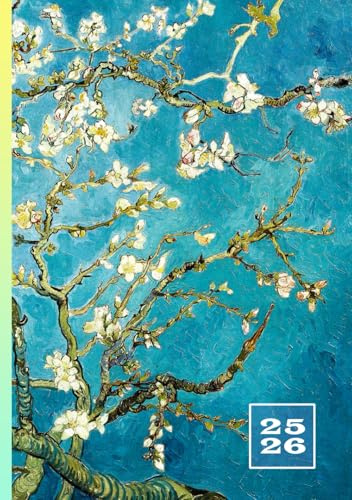 Lehrerplaner 25 – 26: Schulplaner für Lehrer ab August 2025 bis Juli 2026 | A5 Lehrerkalender mit Platz für Wochennotizen, Noten, Namen, Kontakte | ... | Schuljahresplaner Van Gogh Mandelblüten